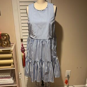 EUC JCrew Factory three tier dress in white/blue stripe